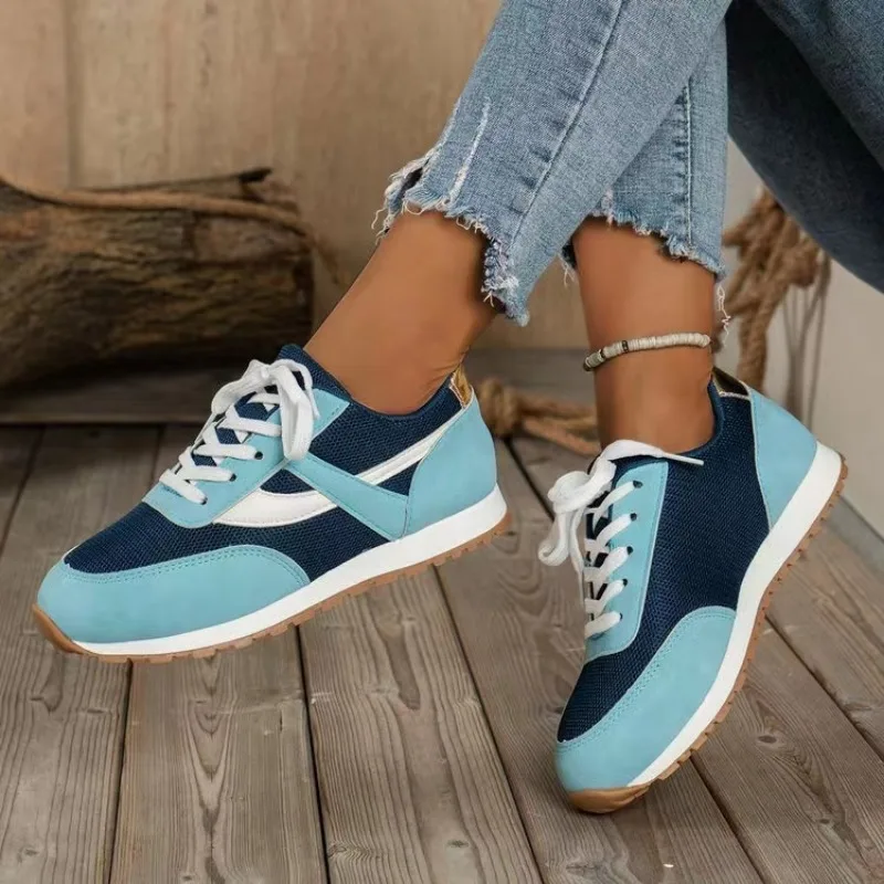 2024 Women Sneakers Platform Shoes Leather Patchwork Casual Sport Shoes Ladies Outdoor Running Vulcanized Shoes ZapatillasMujer