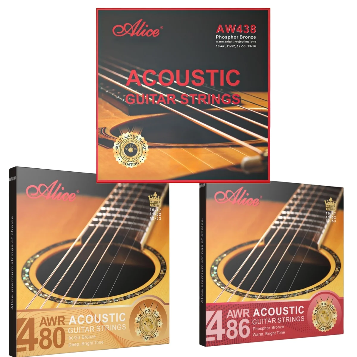 

Alice New Acoustic Guitar Strings 6 String Set/Nano Anti-Rust Guitar Strings Universal Folk Guitar Accessories AWR486/480/438-SL