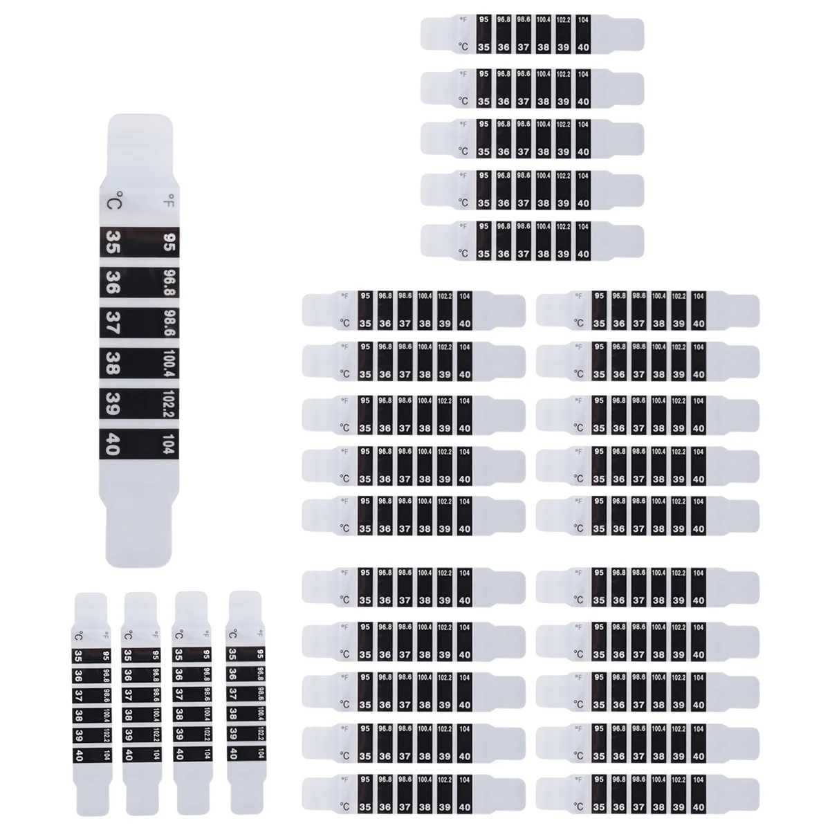 정성적 인 30 Pcs 이마 온도계 스트립 접착 온도계 스트립 재사용 가능한 온도계 스티커 변색 스티커