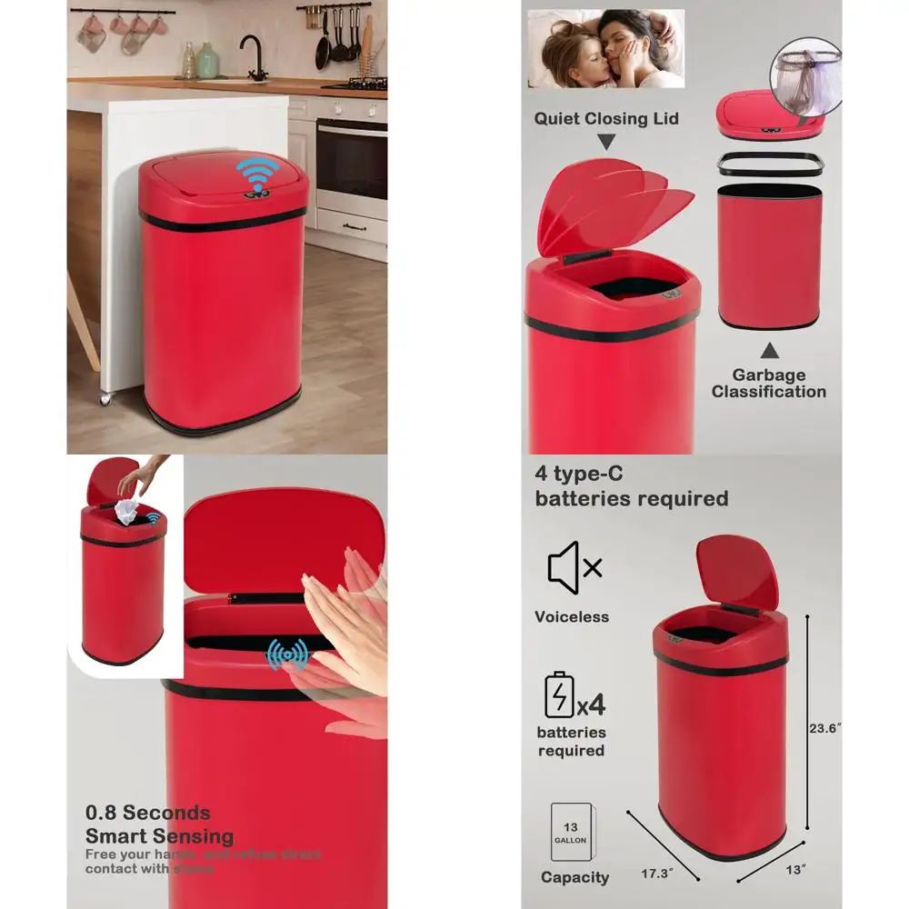 

50l stainless steel touchless kitchen trash bin with lid
