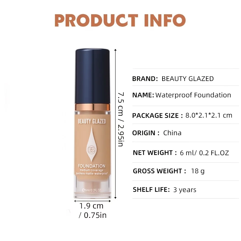 Matte Full-Coverage-Foundation – Erhältlich in 6 Farbtönen, langanhaltendes mattes Finish, wasserfest und schweißresistent, Mini-Reisegröße. – Detail 1