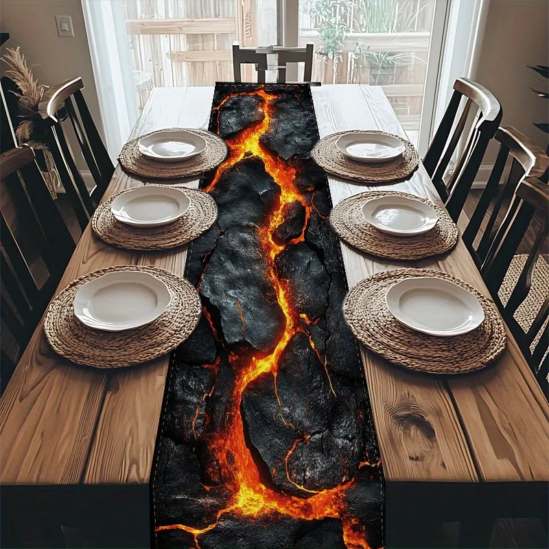 Volcano Lava Flow Table Runner, Summer Party Decor for Dining Coffee Table, Desk, Kitchen Restaurant Tabletop Accessory