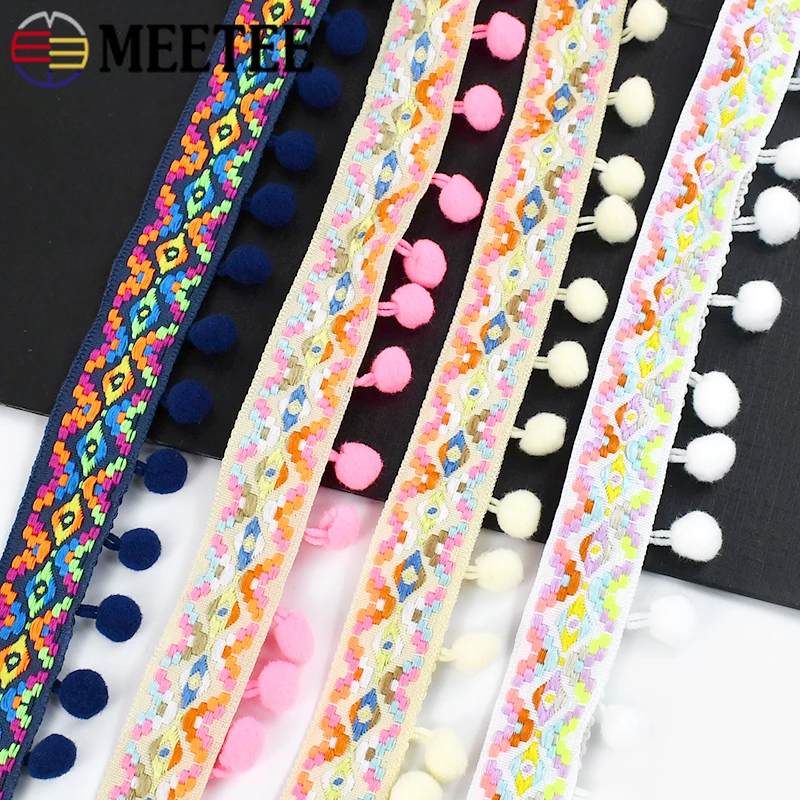 5/10/20Yards 35mm Colored Tassel Lace Trim Pompom Fringe Fabric Webbing DIY Clothes Hometextile Crafts Decor Sewing Accessories