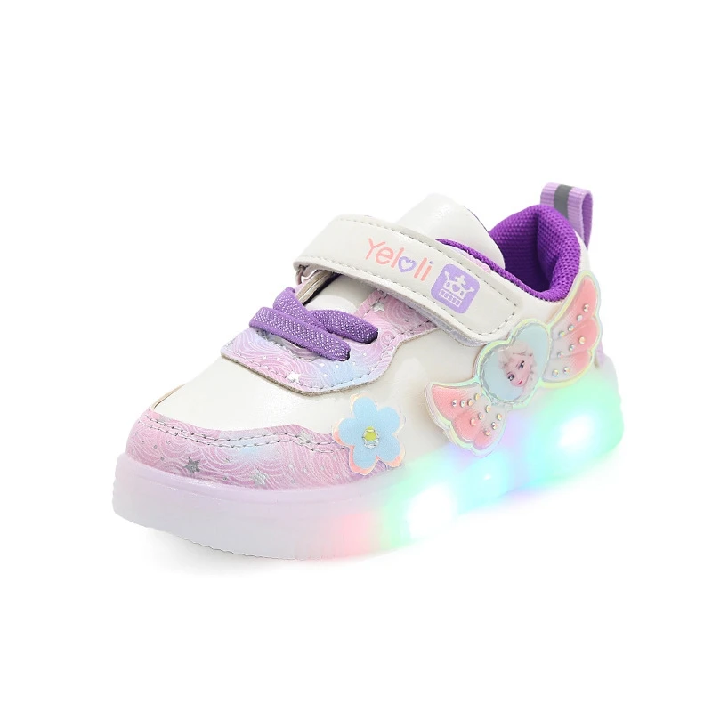 Kids Sneakers Boys Girls Cartoon Frozen Elsa Breathable Led Light Shoes Children Baby Toddler Spring Autumn Casual Sport Shoes