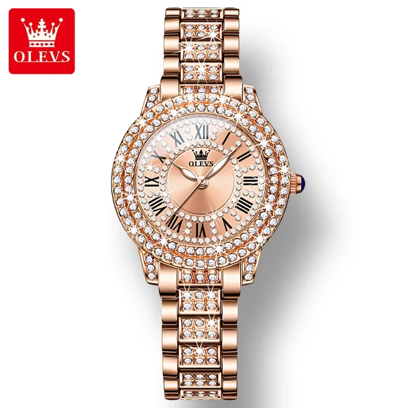 OLEVS-Montre-bracelet à quartz pour femme, bracelet en acier inoxydable, étanche, diamant, mode 9943