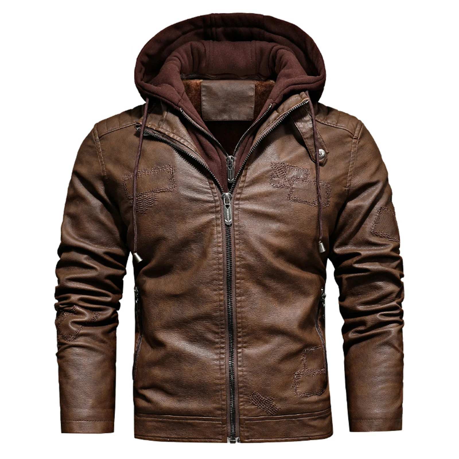 Herfst Winter Nieuwe leren herenjas Fleece gevoerde leren jas met capuchon Jeugd Mannelijke bovenkleding Casual stijl Nep leren jas