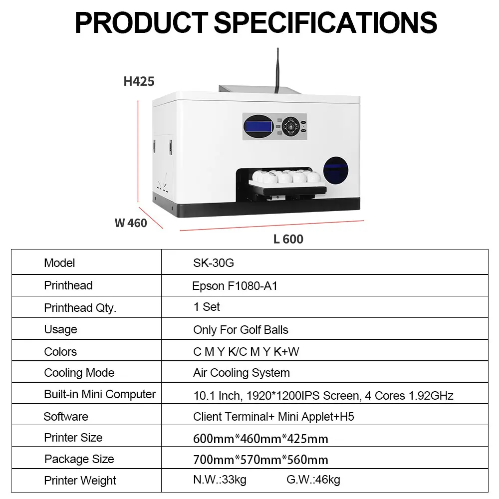 Sunika A5 Print Dimension Factory Direct Golf Inkjet for DTG Printer