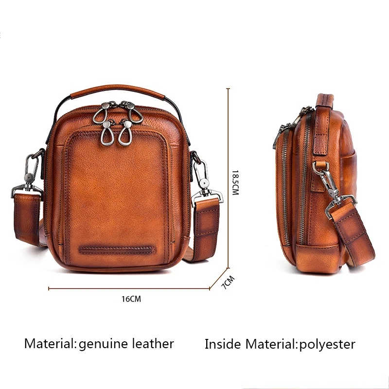 Natural Genuine Leather Men Shoulder Bags Small Crossbody Bag Leather Mini Handbag Phone Purse High Quality Messenger Bag