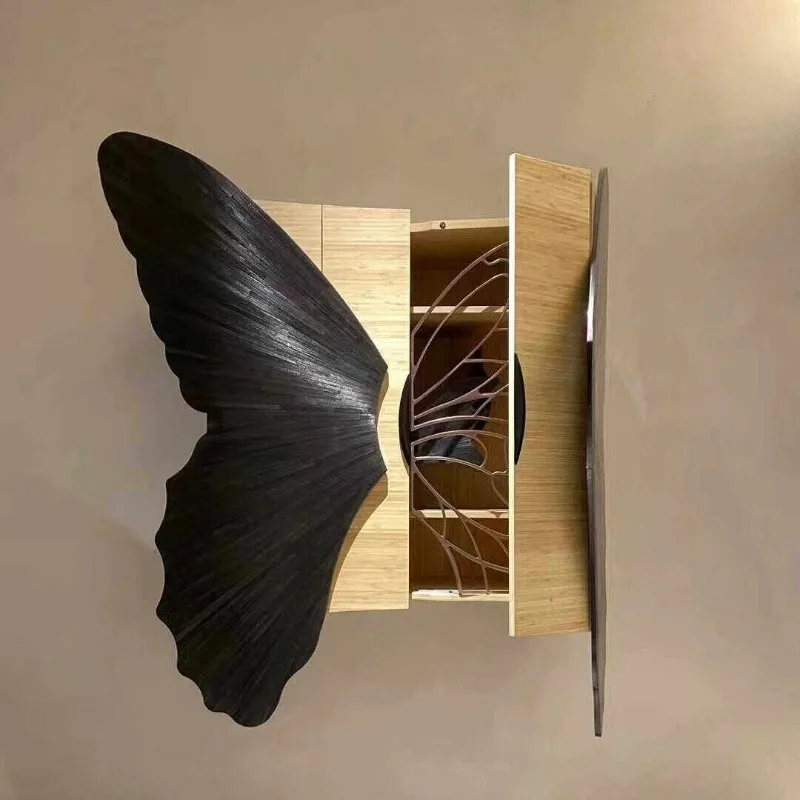 Nordic high-end custom cabinet wall-mounted light luxury butterfly modeling advanced art feather wall-mounted jewelry cabinet