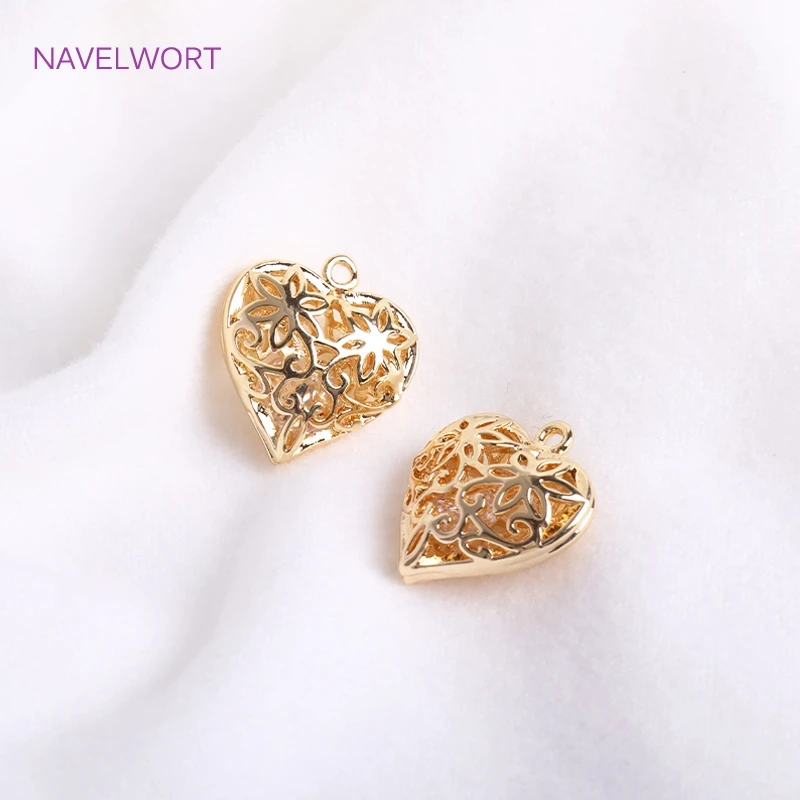 14K Gold Plated Hollow Heart Charms For Jewelry Making,High Quality Brass  Love Pendants For Earring Making Fittings