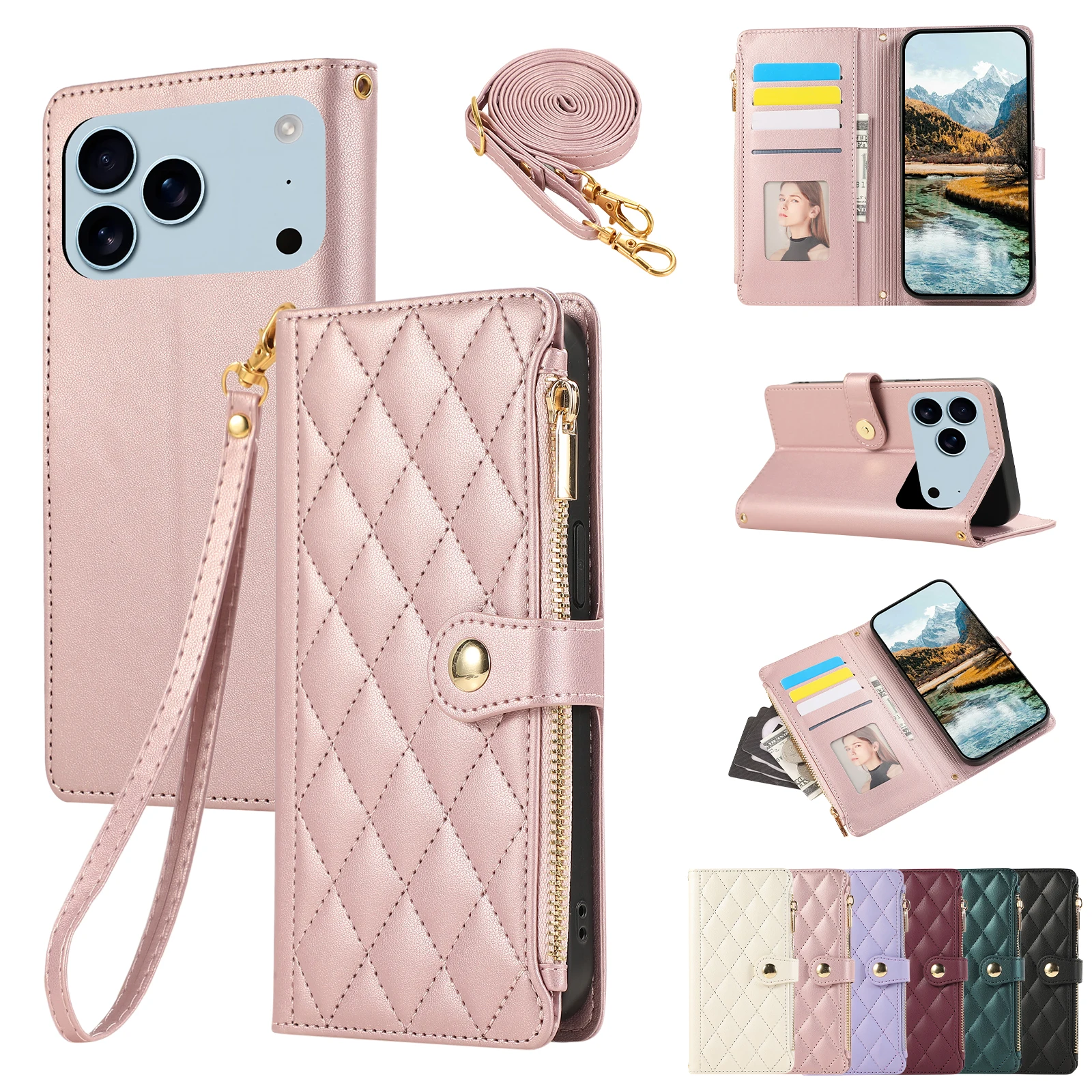 Crossbody Rits Kaarten Solt Portemonnee Lederen Telefoonhoesje voor IPhone 17 Air 16E 16 Pro Max 15 14 13 12 11 7 8 Plus Beschermhoes