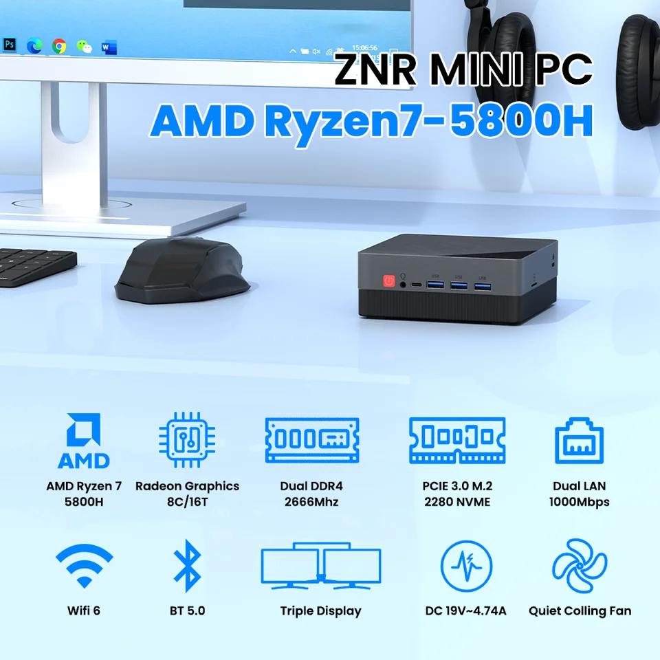 ZXIPC AMD Ryzen5 5625U R7-7530 5800H Gaming Mini PC Computer