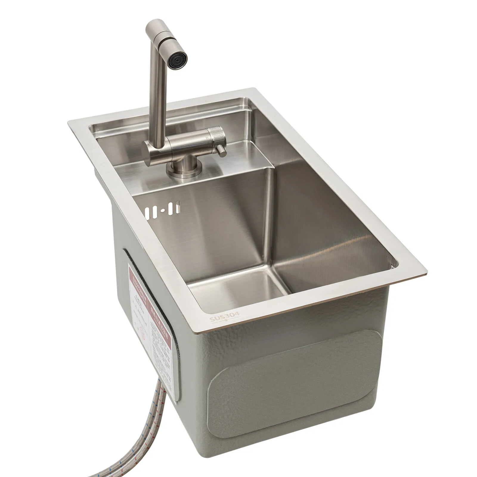 مجموعة حوض غسيل المطبخ ذات الوعاء الواحد من الفولاذ المقاوم للصدأ المخفية مع صنبور قابل للطي