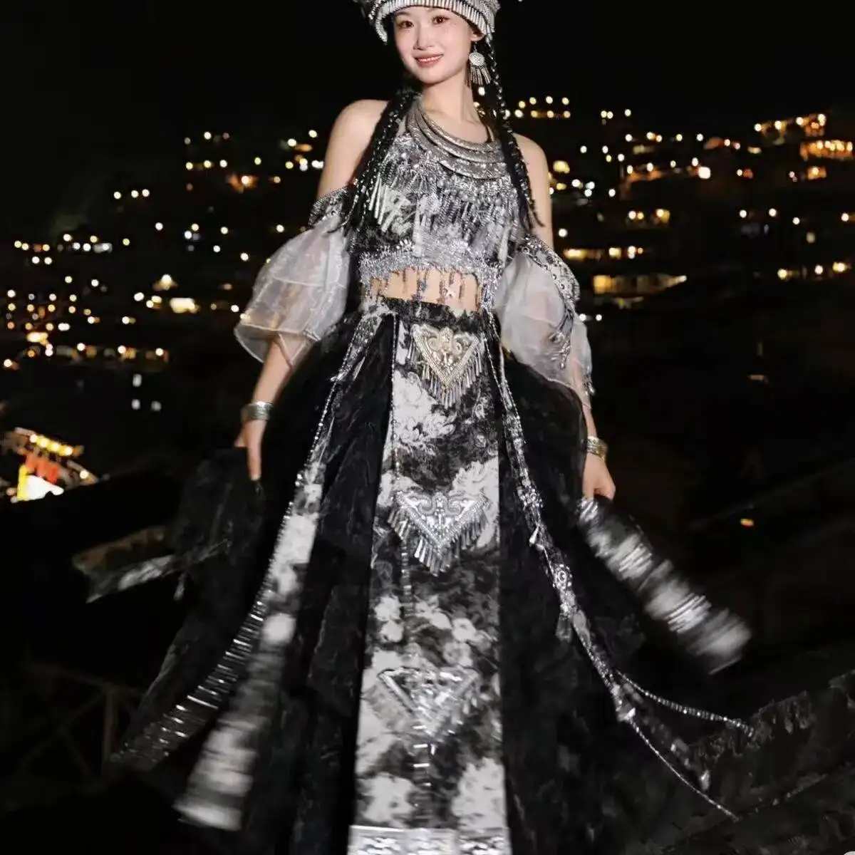 Summer Hmong Costume Women's National Style Miao Clothing Beach Party Stage Performance Suits Travel Wedding Photography Hanfu
