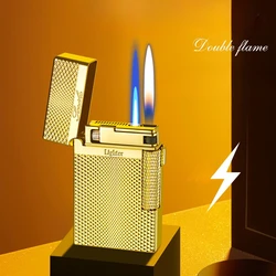 Creative Dual Fire Windproof Metal Turbine Lighter Butane Gas Cigarette Lighter Gift Unusual Lighter for Men