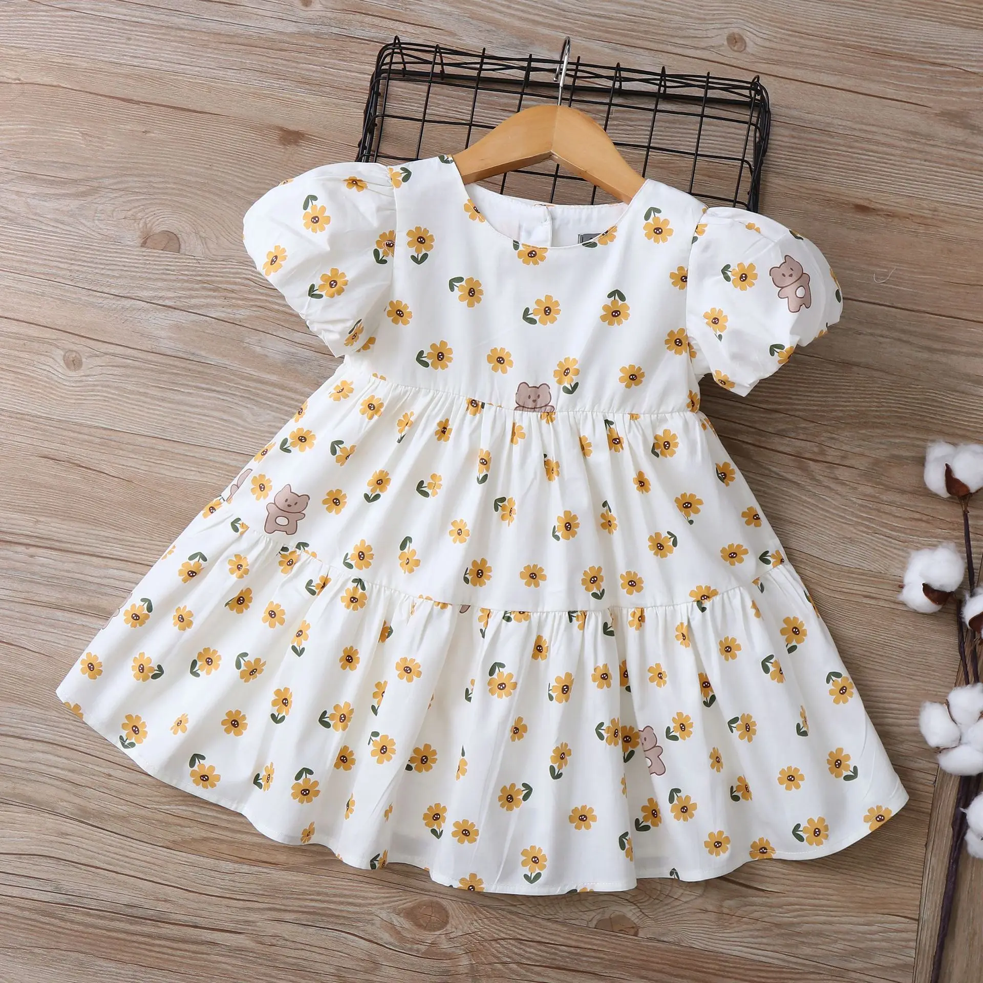 

Kids Girls Dress Cartoon Flower Pure Cotton Summer High End A-Class Children's Princess Dress 2024 New