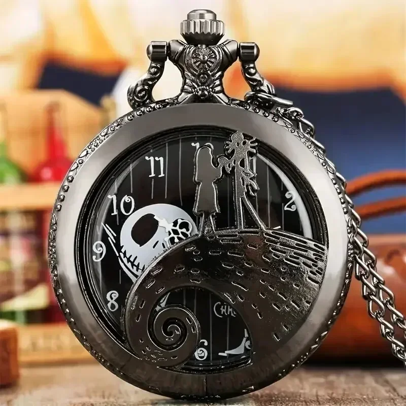 Nightmare Before Christmas Pocket Watch EuroAmerican style large hollow Necklace pendant for couples Digital quartz, personality