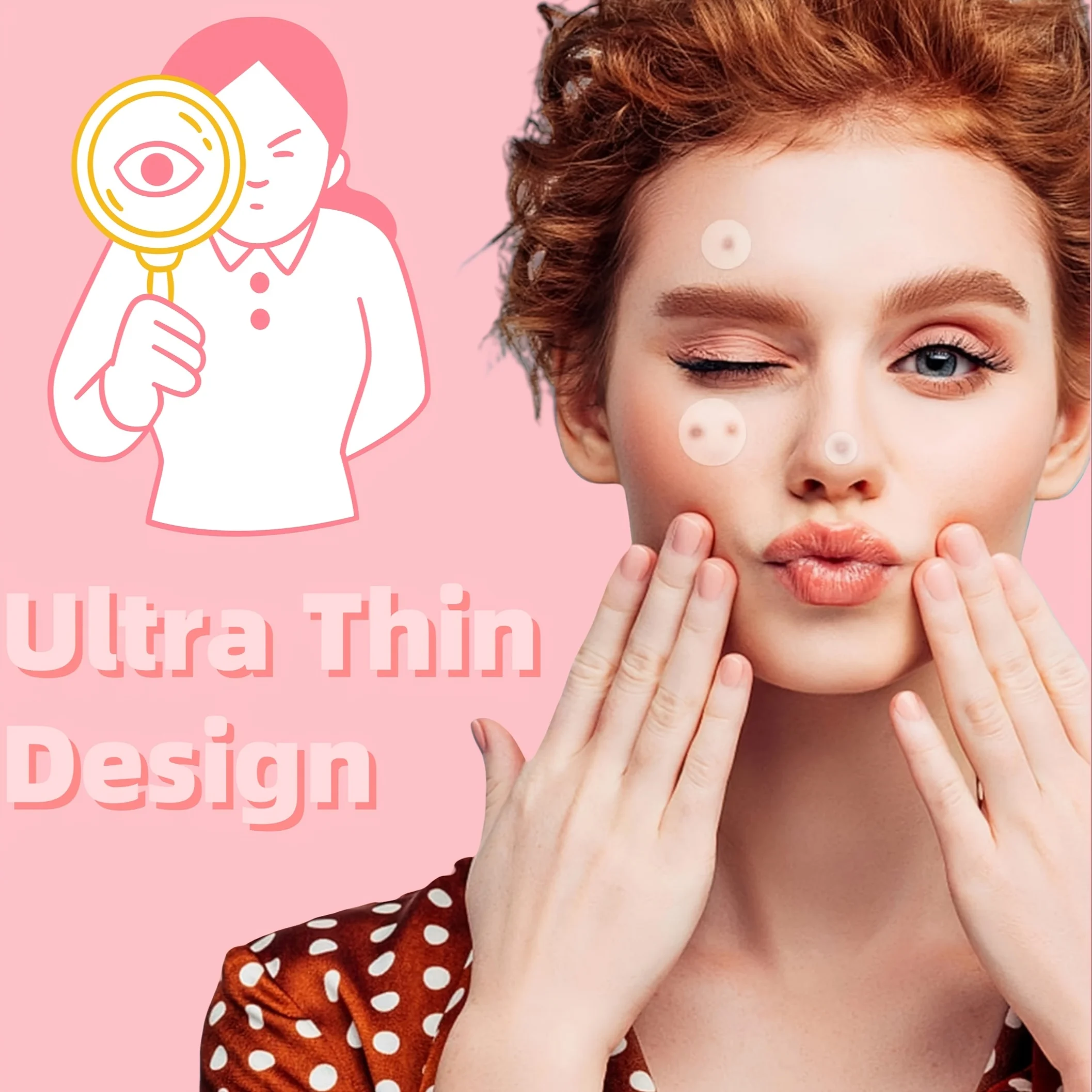 200 Buah Tambalan Jerawat Merah Muda + 40 Buah Stiker Jerawat Glitter Merah Muda, Penutup Titik Hidrokoloid, Tambalan Noda Tak Terlihat & Tahan Air