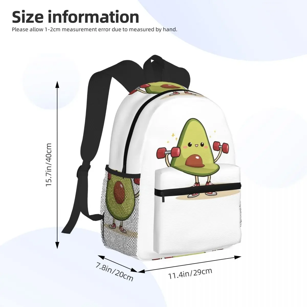 دمبل رفع الأفوكادو العضلي، تصميم مضحك للياقة البدنية والطعام، حقيبة ظهر Daypack، حقيبة كتب مدرسية، حقائب كتف للرجال والنساء