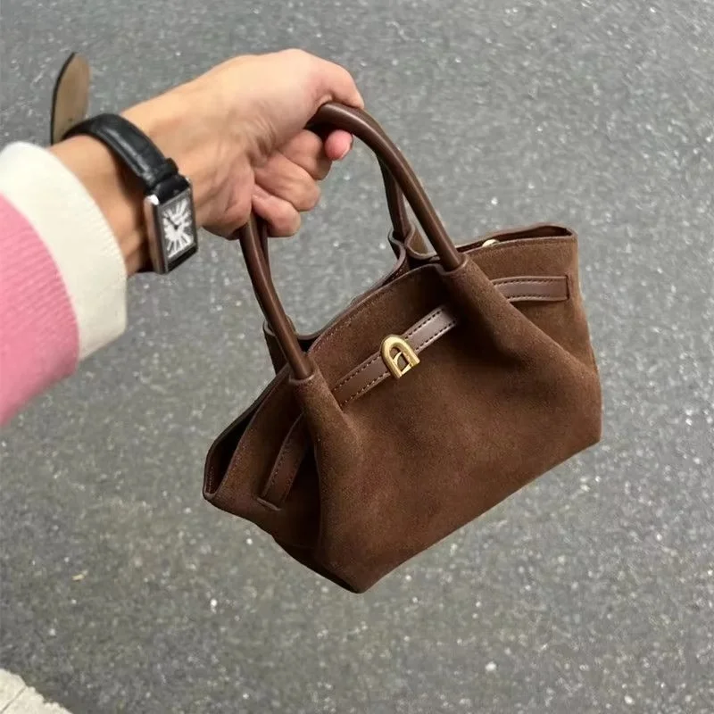 Bolso de mano con alas de ante marrón para mujer, bolso de hombro para ir al trabajo de gran capacidad, elegante y versátil, bolso de mano de un solo hombro