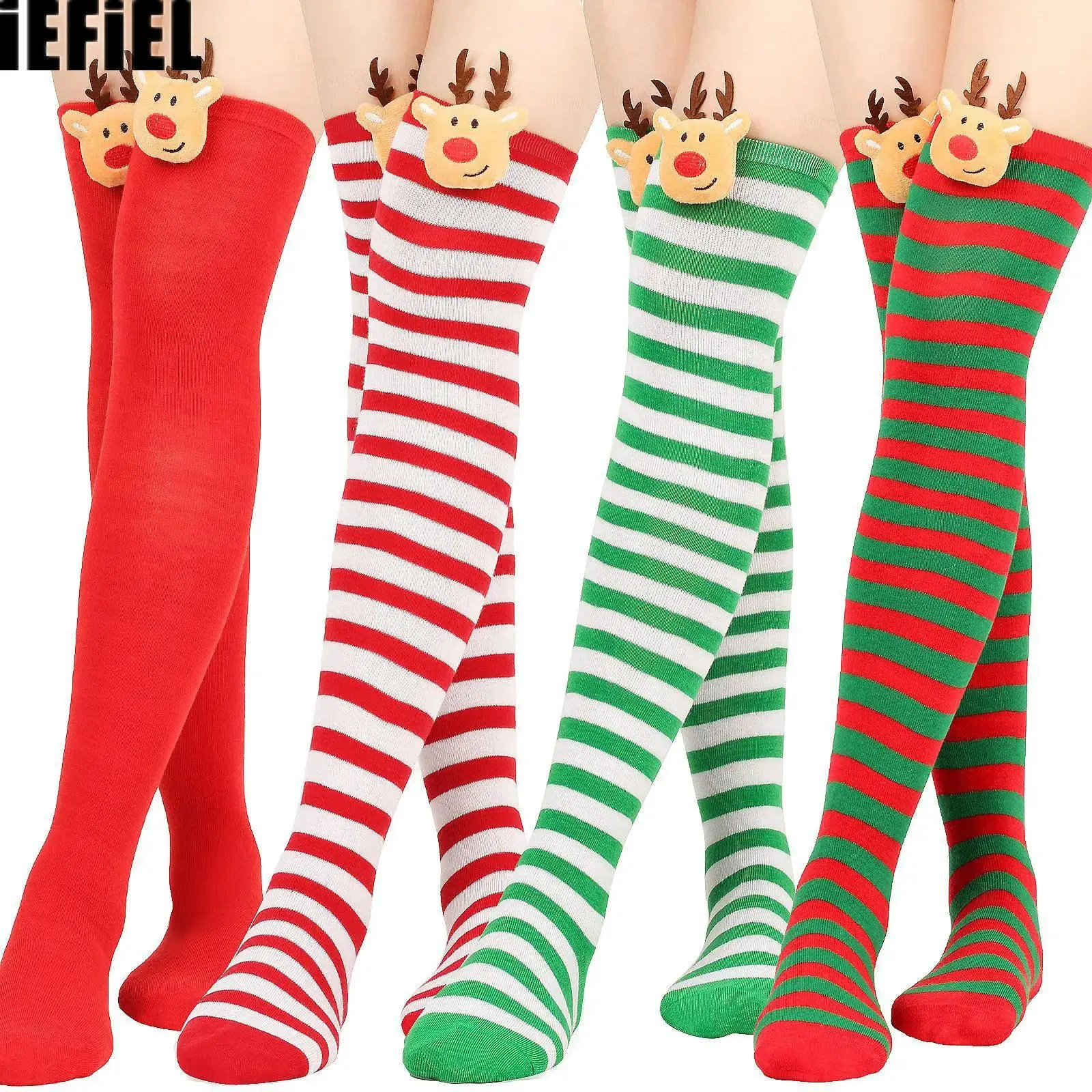 جوارب Elk Thigh High مرنة فوق الركبة جوارب متماسكة لجميع القديسين وعيد الميلاد #1