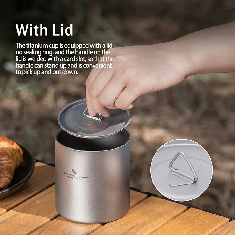 Boundless Voyage Titanium doppelwandiger Becher, ultraleicht, stapelbar, Tee-Trinkgeschirr, tragbar, für Outdoor-Camping, täglich verwendet – Detail 6
