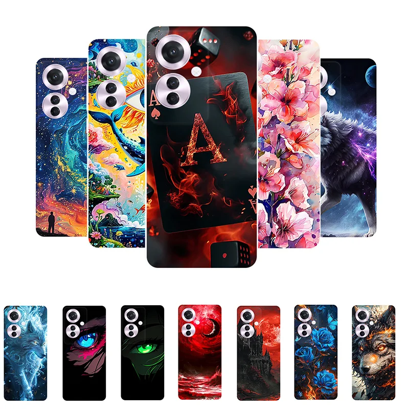 For OPPO Reno 11F 5G Case Soft Silicone Poker Wolf Fashion Back Cover for OPPO Reno11 F CPH2603 Cases Protective Reno11F TPU