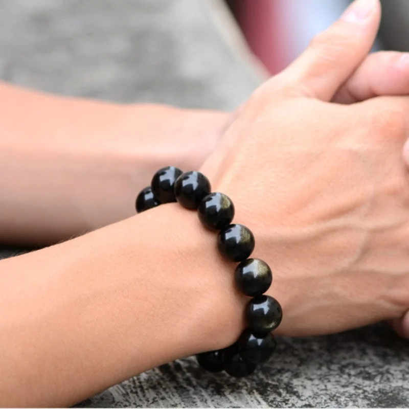 Natural Rainbow Eye Obsidian Bracelet Boys and Girls Couple Single Circle Bead Bracelet