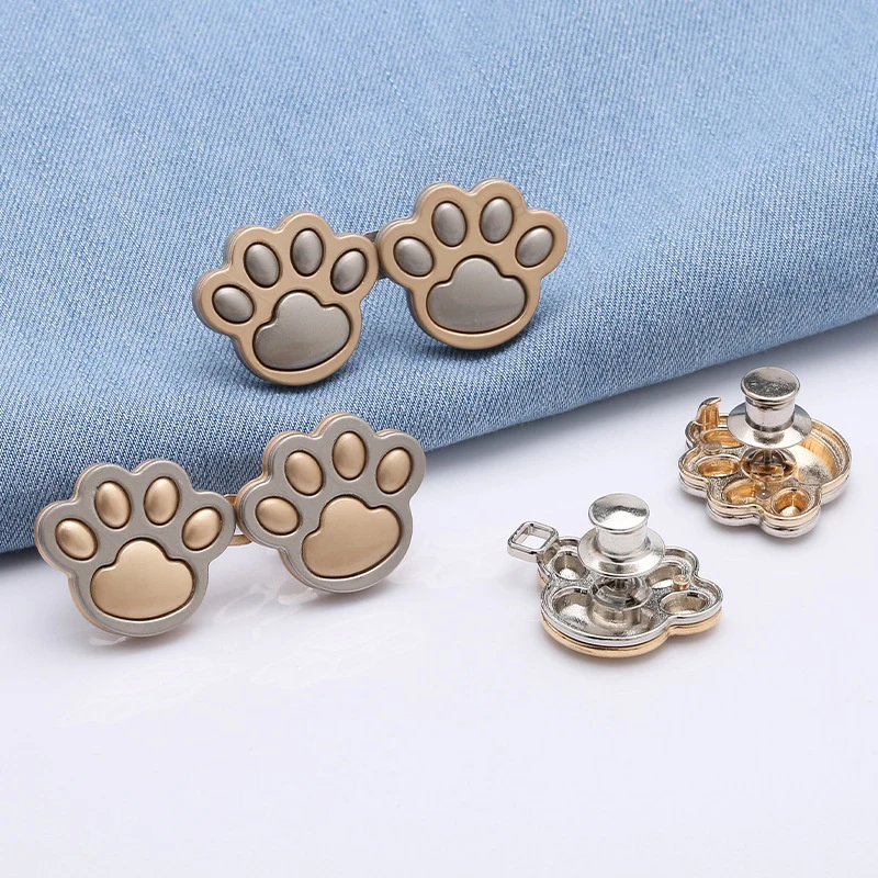 2Pcs Adjustable Jean Cat Paw Shaped Button Waist Buckle Snap Pants Buckle Extender Replacement Jeans Button Attacher Pins