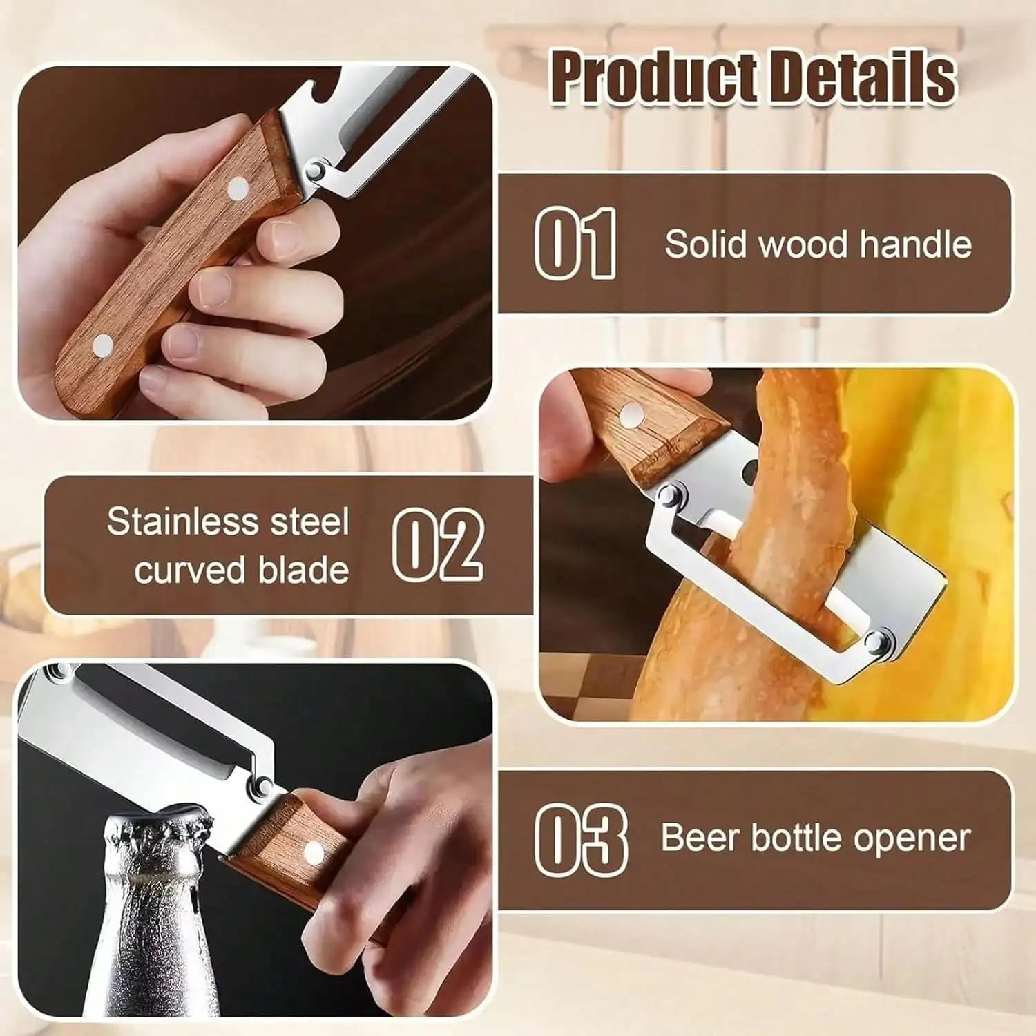 Stainless Steel Vegetable Peeler Wooden Handle Multi-functional Fruit Paring Knife with Bottle Opener 2PCS Durable Potato Carrot Melon Scraping Gadget view 3