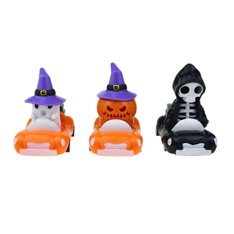 Novedad calabaza de Halloween tirar hacia atrás coche de juguete simulación de dibujos animados esqueleto fantasma coche de inercia Halloween pequeños regalos juguetes para niños