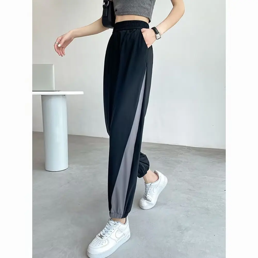 

Spring and autumn Hong Kong style street fashion sports pants women loose running fitness pants large size high waist yoga pants