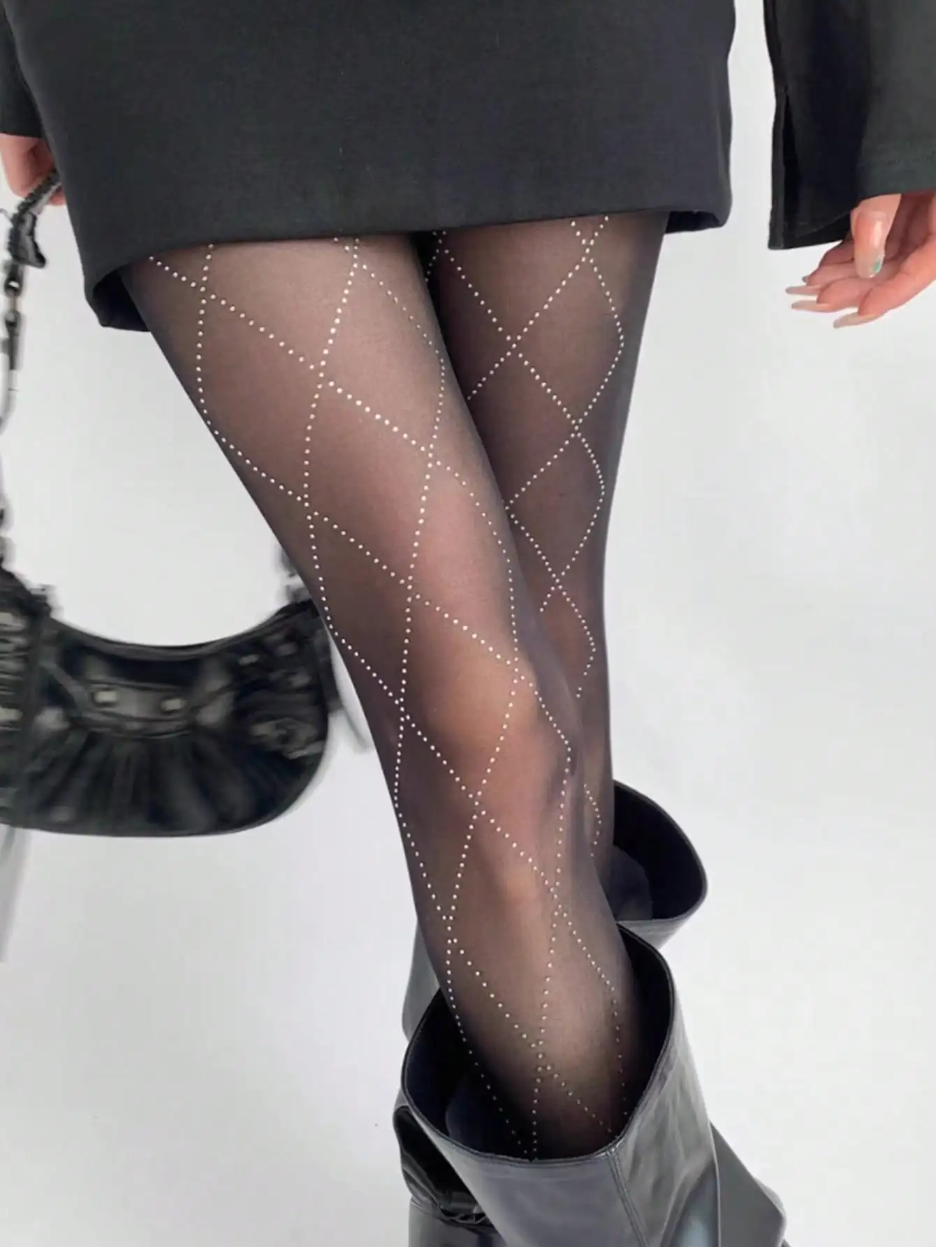 

1 шт. ромбические белые колготки со стразами, ультратонкие блестящие облегающие черные колготки на ножках для музыкального фестиваля