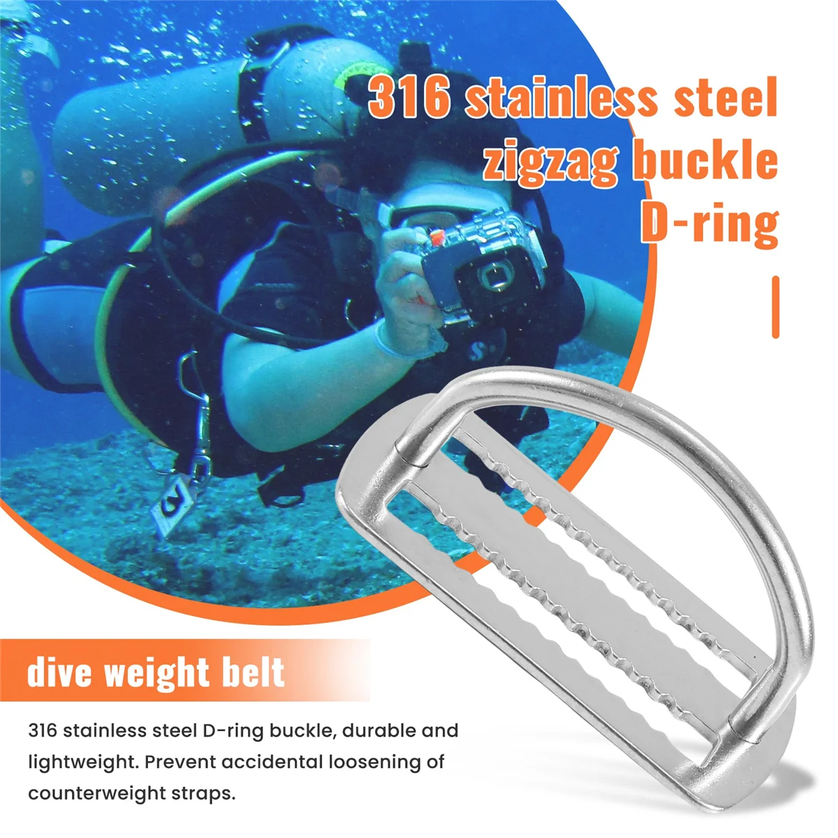 A03V 316 нержавеющая сталь D-образное кольцо с пряжкой для подводного плавания, весовой ремень для 5 см, весовой ремень для серфинга, плавания, спортивные аксессуары