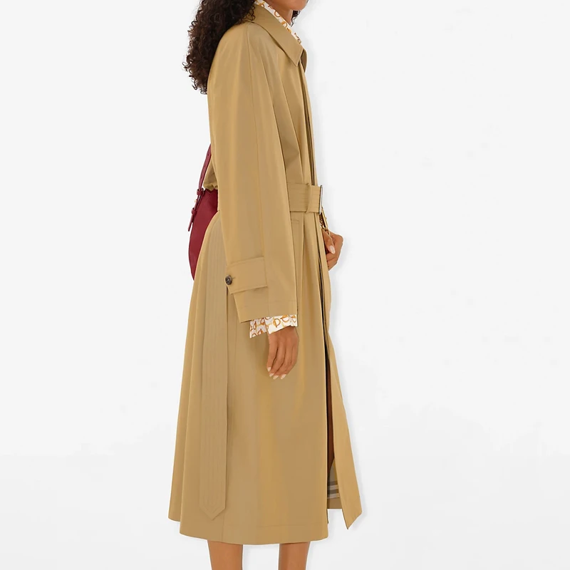 Minimalist Knee-Length Women's Trench Coat – British Fashion Single-Breasted Khaki Custom Cotton-Polyester Blend Windbreaker