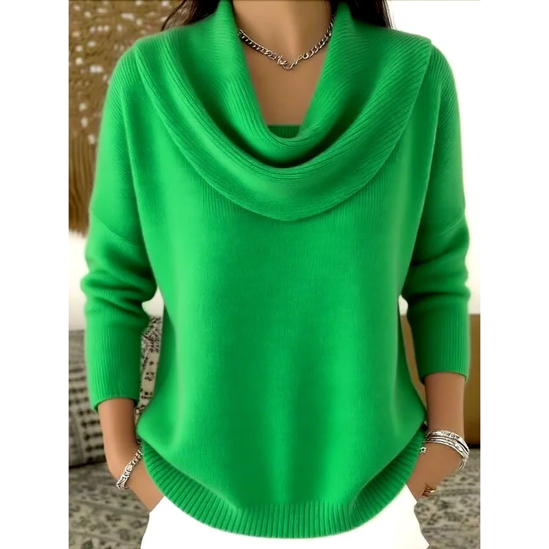 

Европейская и американская осенне-зимняя новая стильная женская одежда, однотонный свитер с круглым вырезом, повседневный свободный универсальный пуловер, топ