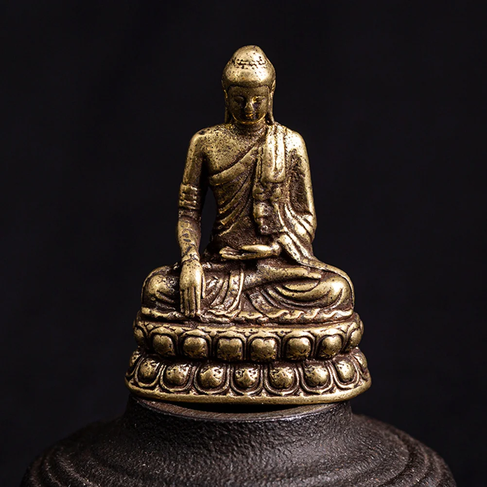 

2Pcs Pure Copper Buddha Ornaments Compact Stable Base Mini Buddha Sculptures Desk Decorations Retro Sacred Atmosphere