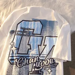 Amerikan retro sokak hip hop t shirt yaz aylarında erkek ve kız öğrenciler için Harajuku gevşek tasarım severler yarım kollu üst gömlek