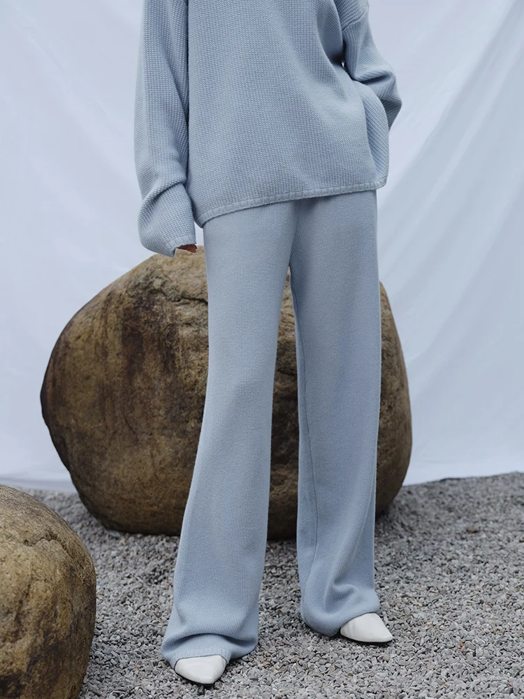 

All Woolen Knitted Wide Leg Pants Women's Loose Casual Elastic Waist Versatile Comfortable Autumn Winter High Waist Trousers