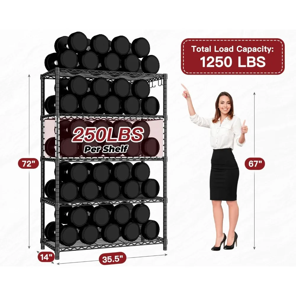 ชั้นวางของโลหะแบบปรับได้ 5 ชั้น สำหรับงานหนัก ได้รับการรับรองมาตรฐาน NSF สำหรับโรงรถ ชั้นวางอเนกประสงค์เหล็ก