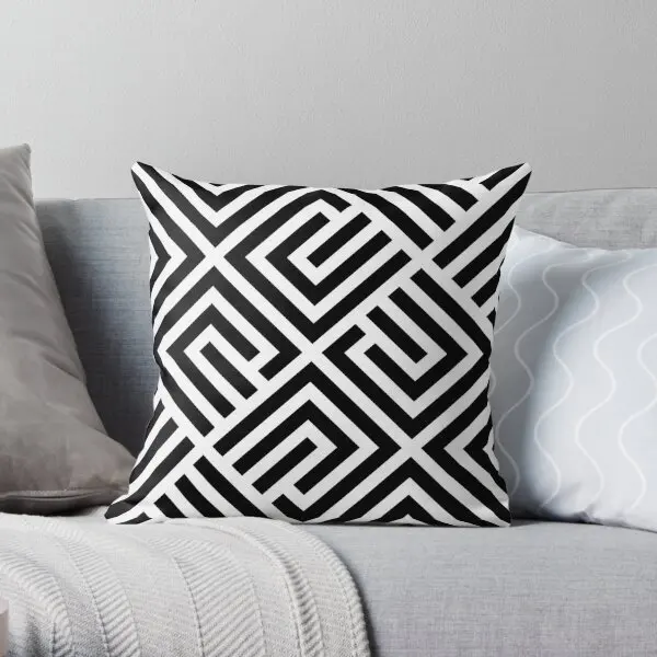 Labyrinth Tiles Pattern Black And White  Printing Throw Pillow Cover Office Soft Wedding Sofa Decor Pillows not include One Side