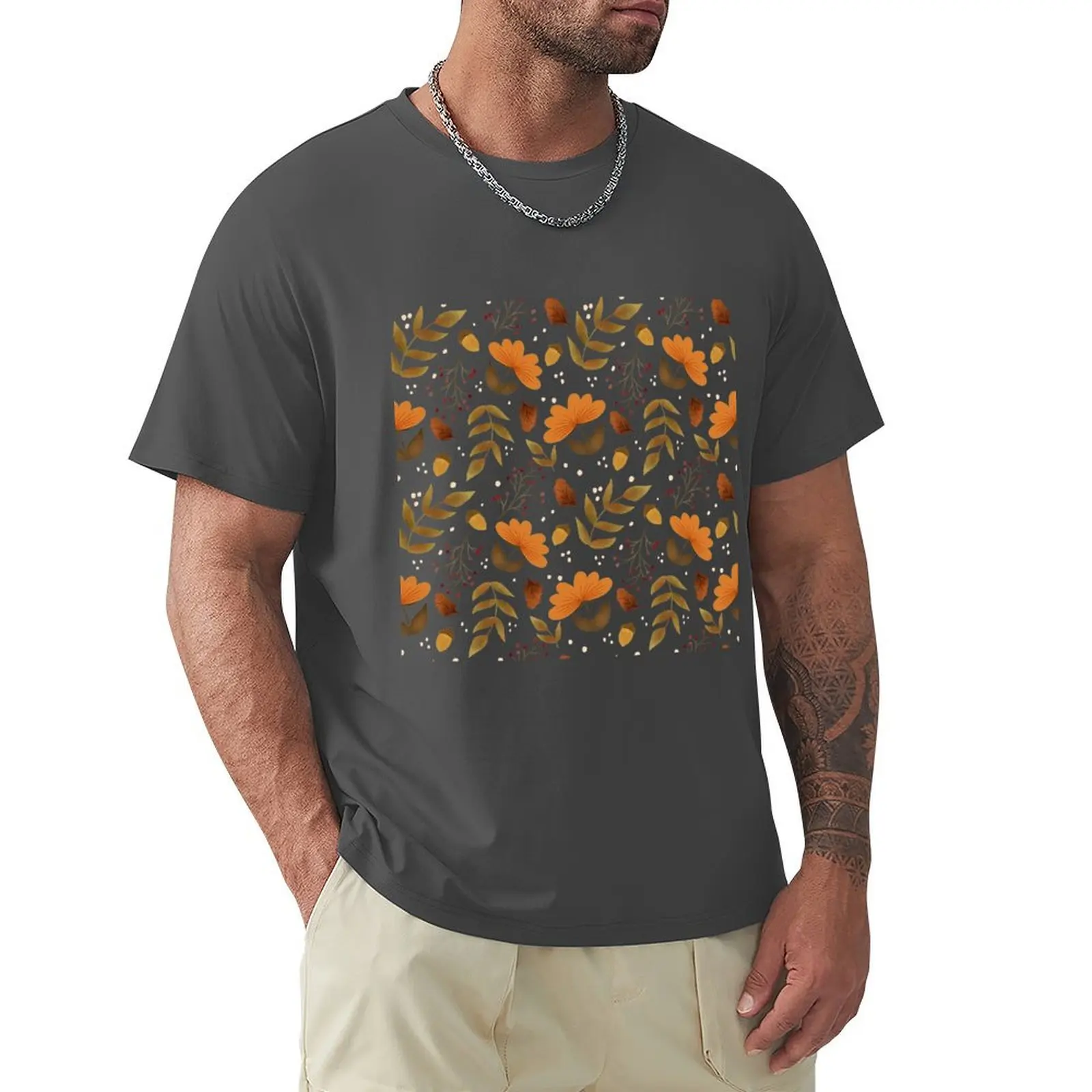 Fall Foliage // Orange Flowers // Acorns // Leaf Pattern T-Shirt shirts graphic tees mens graphic t-shirts big and tall