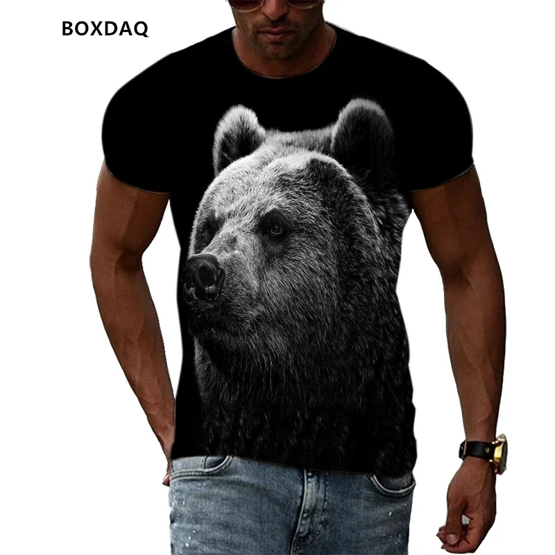 

6XL Plus Size Animal 3D Printing Cool Bear Men's T-Shirt New Summer Punk Rock Fitness Street Fashion Casual Oversized Tops