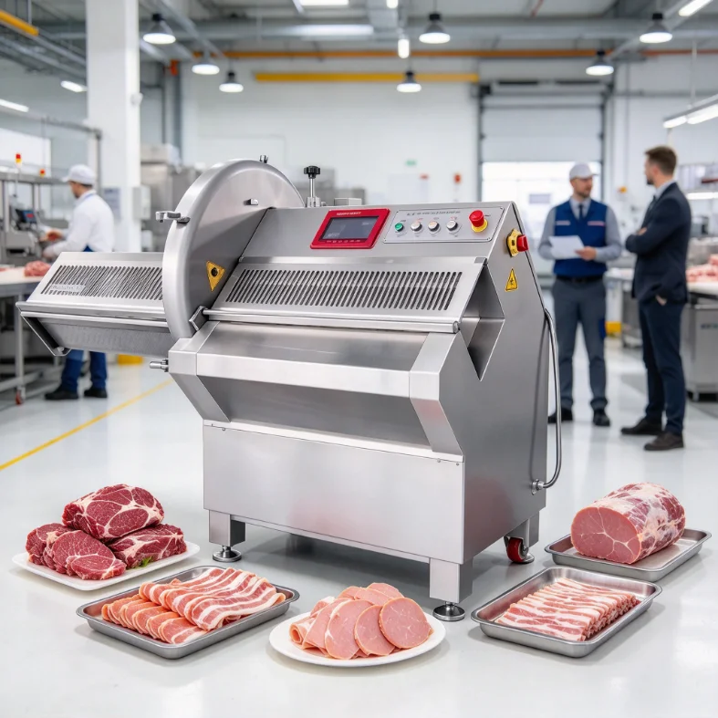 Steak Slicer Conveyor Type Commercial Machine 1-32mm Adjustable Thickness for Pork Chop Ham Cheese Cutting Customized