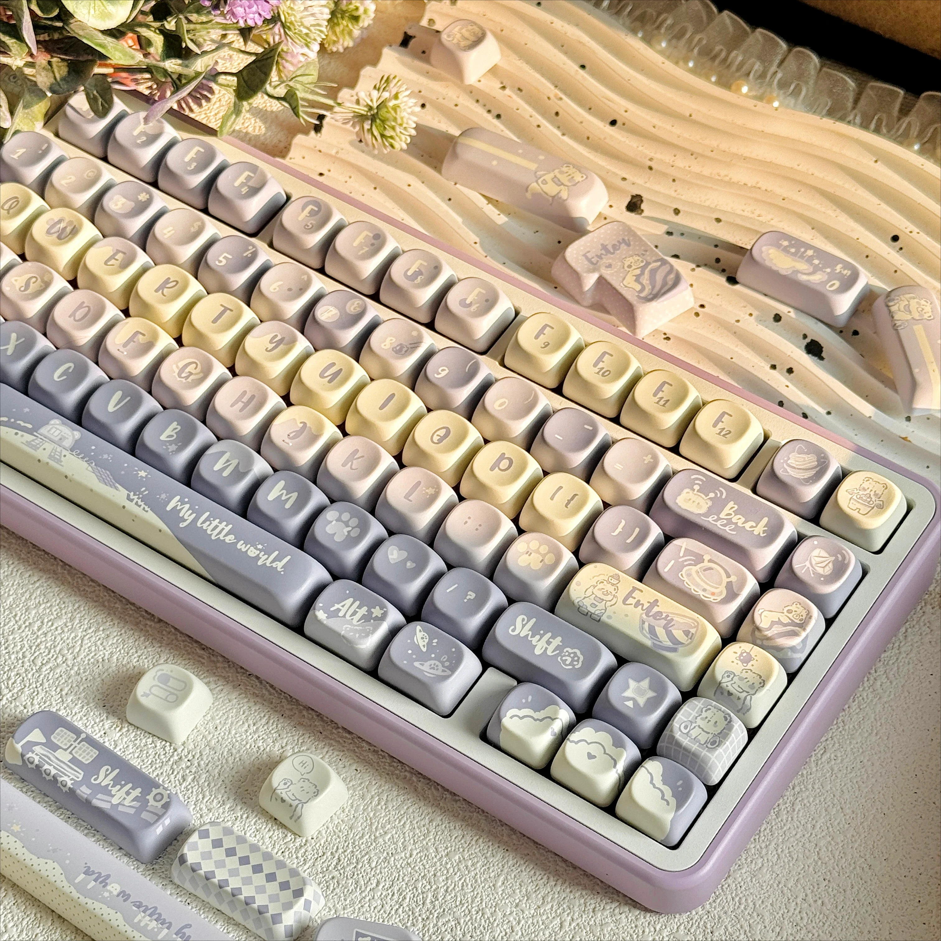 Purple Bear MOA Keycap Set PBT Full Set Cute Girl Keycaps for 60/64/84/98/108 Gaming Mechanical Keyboard MX Switch