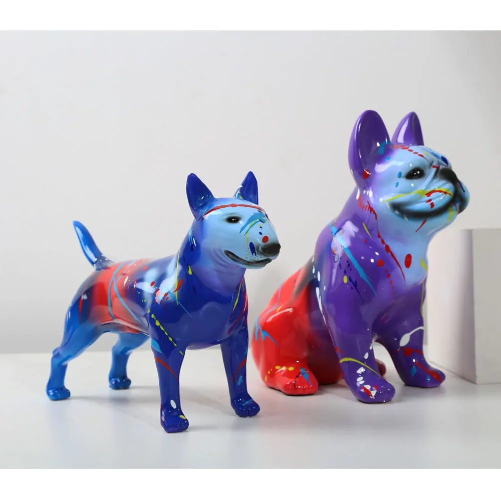 Modern Creative Bull Terrier Art Fluorescence Spray Color Statue Home Decoration Pet Statue Dog Desktop Home Furnishing Ornament