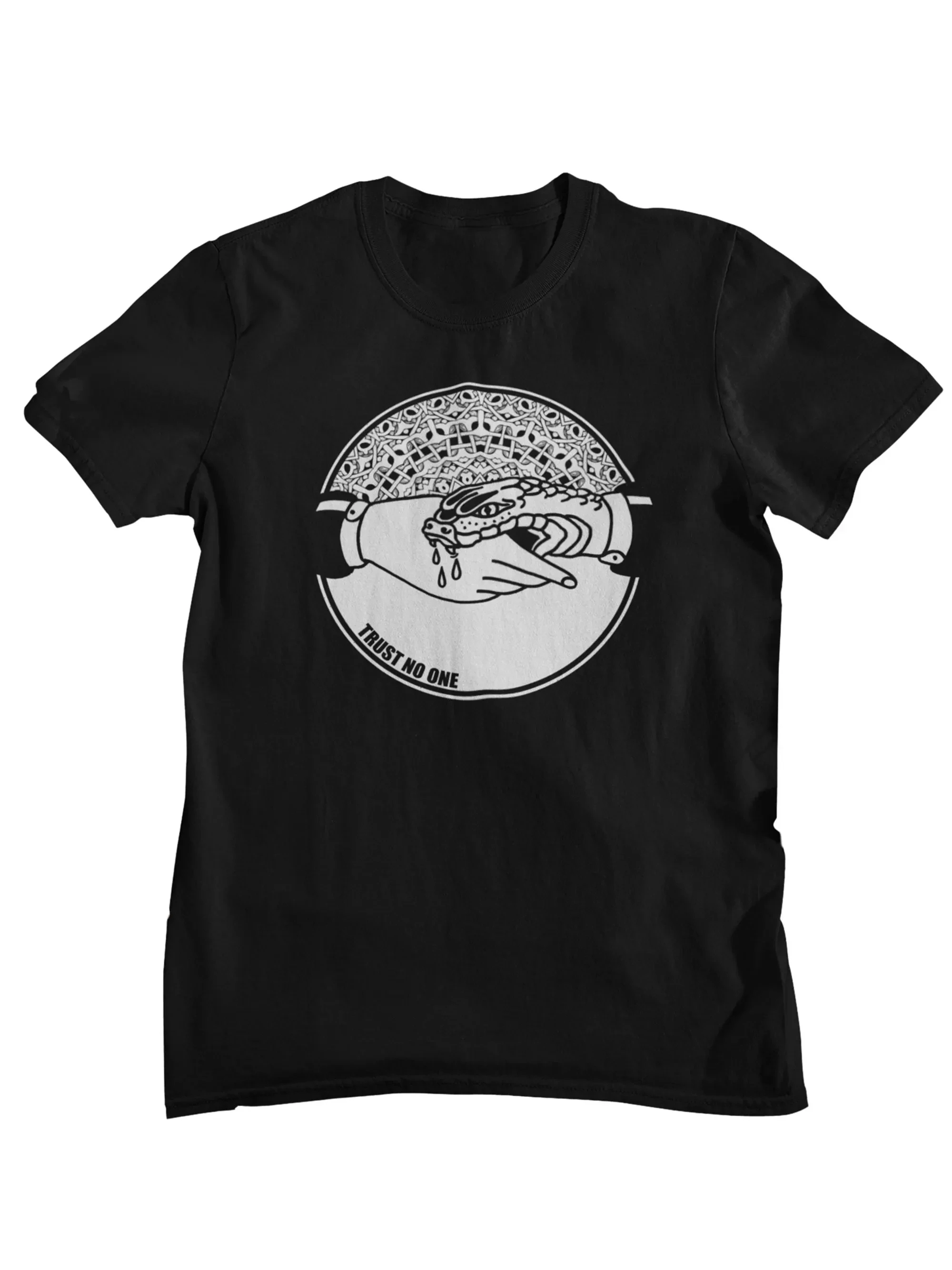 TRUST NO ONE – Snake Bite T-Shirt – Dark Humour Goth Tee – Betrayal Design Shirt – Hands Art Design - Alternative Unisex Shirt