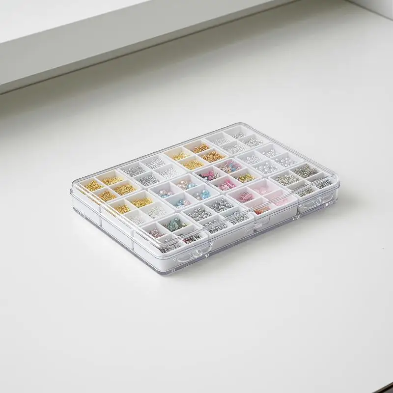 48 Compartment Clear Plastic Craft Storage Box with Lid Removable Grids for Scrapbook Sticker Embroidery Floss Organizer