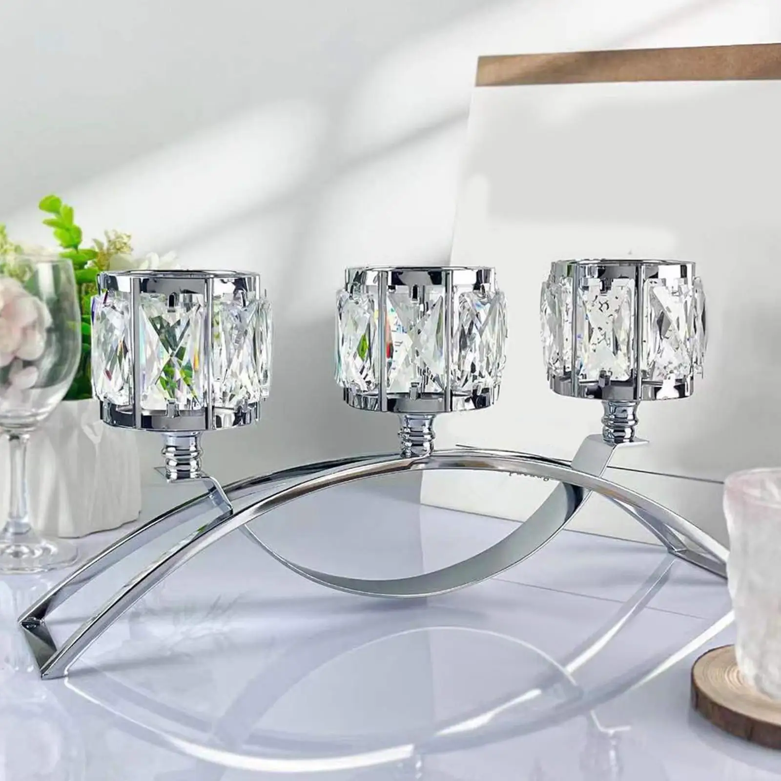 3 Arm Glass Bowl Tealight Candelabra Tea Light Candle Holder for Event