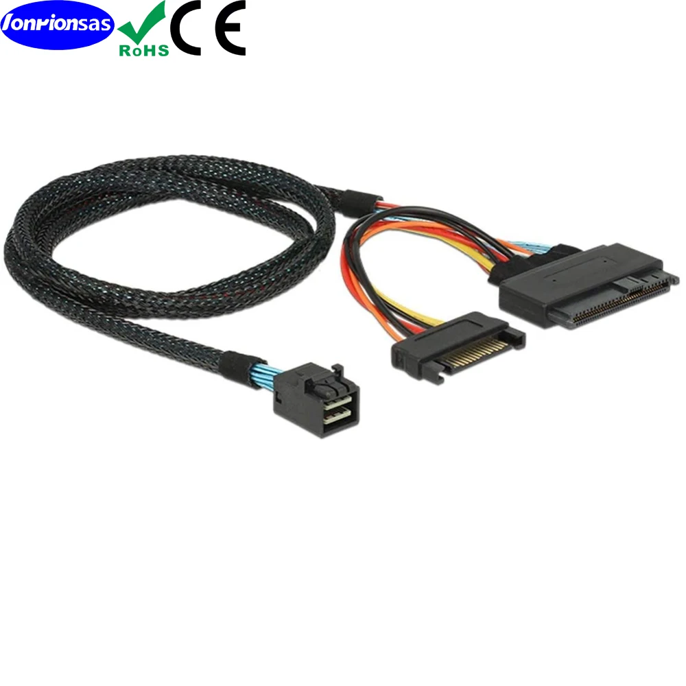 LONRIONSAS#Internal PCIe 4.0 Mini SAS SFF-8643 to U.2 SFF-8639 SSD with 15 pin Male SATA Power cable